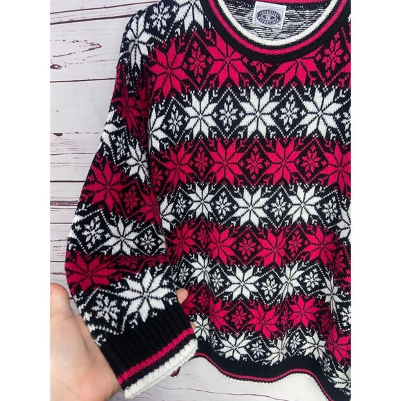 Classic Essentials Pink And White Nordic Snowflake Fair Isle Holiday Sweater Cre - Picture 3 of 7